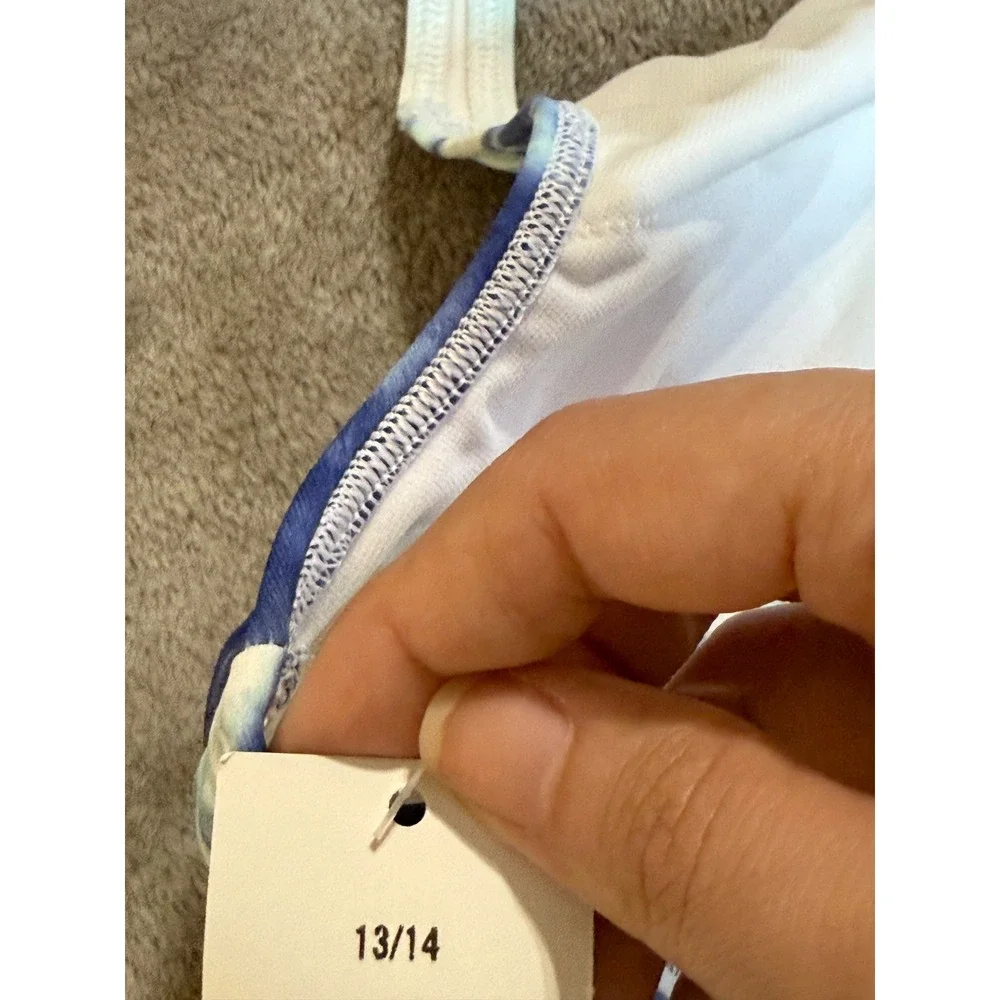 NWT‎ Abercrombie Kids Girl 13/14 Swim Top Blue Tie Dye Retro Asymmetrical
